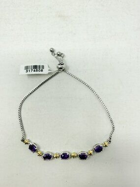 Shop LC Amethyst 18K YG & Platinum Bond Brass/Stainless Steel Bolo Bracelet 5593